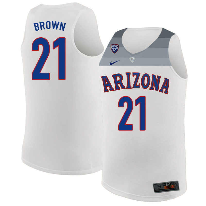 Men #21 Jordan Brown Arizona Wildcats College Basketball Jerseys Sale-White